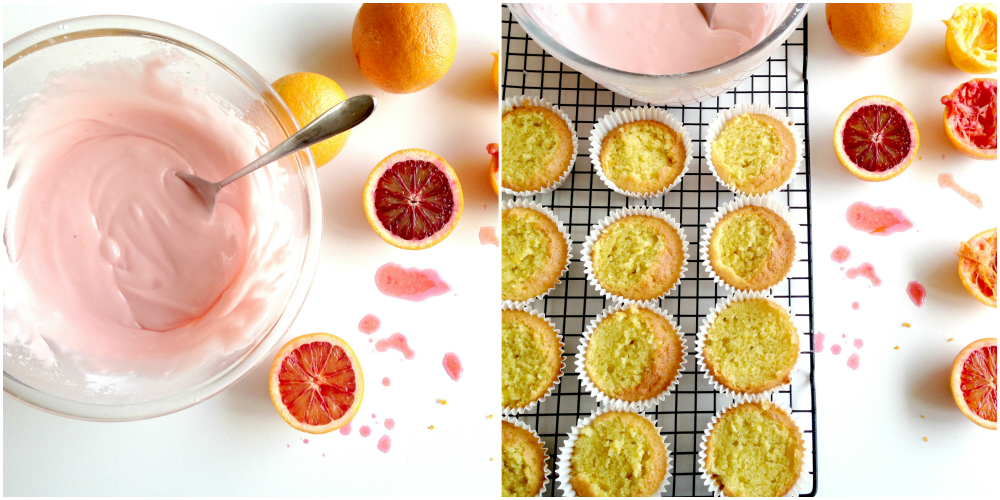 Blood oranges are in season. These blood orange fairy cakes or cupcakes are beautifully zingy with the addition of zest and juice from the orange.