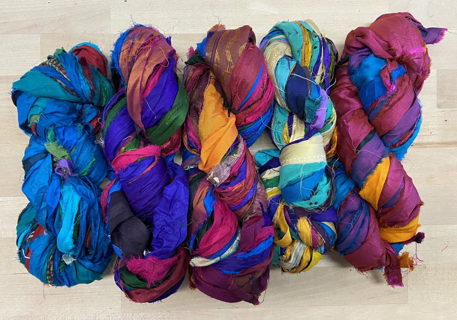 Knitsilk Recycled Silk Ribbon-Assorted Sari Silk Ribbon-Silk Strips |Best  for Knitting, Mixed Media, Rug Making and jewelry making |50 GMS-1 Yards*10