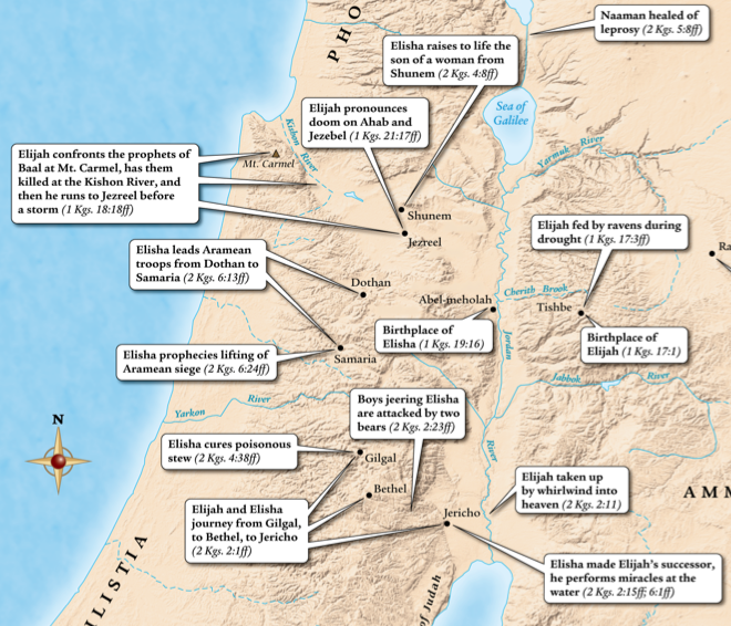 Map for Elijah and Elisha's travels