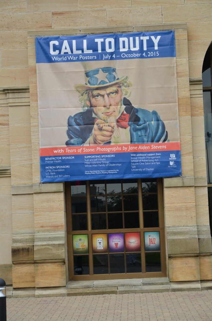 Banner announcing the two shows on the exterior of the Dayton Art Institute
