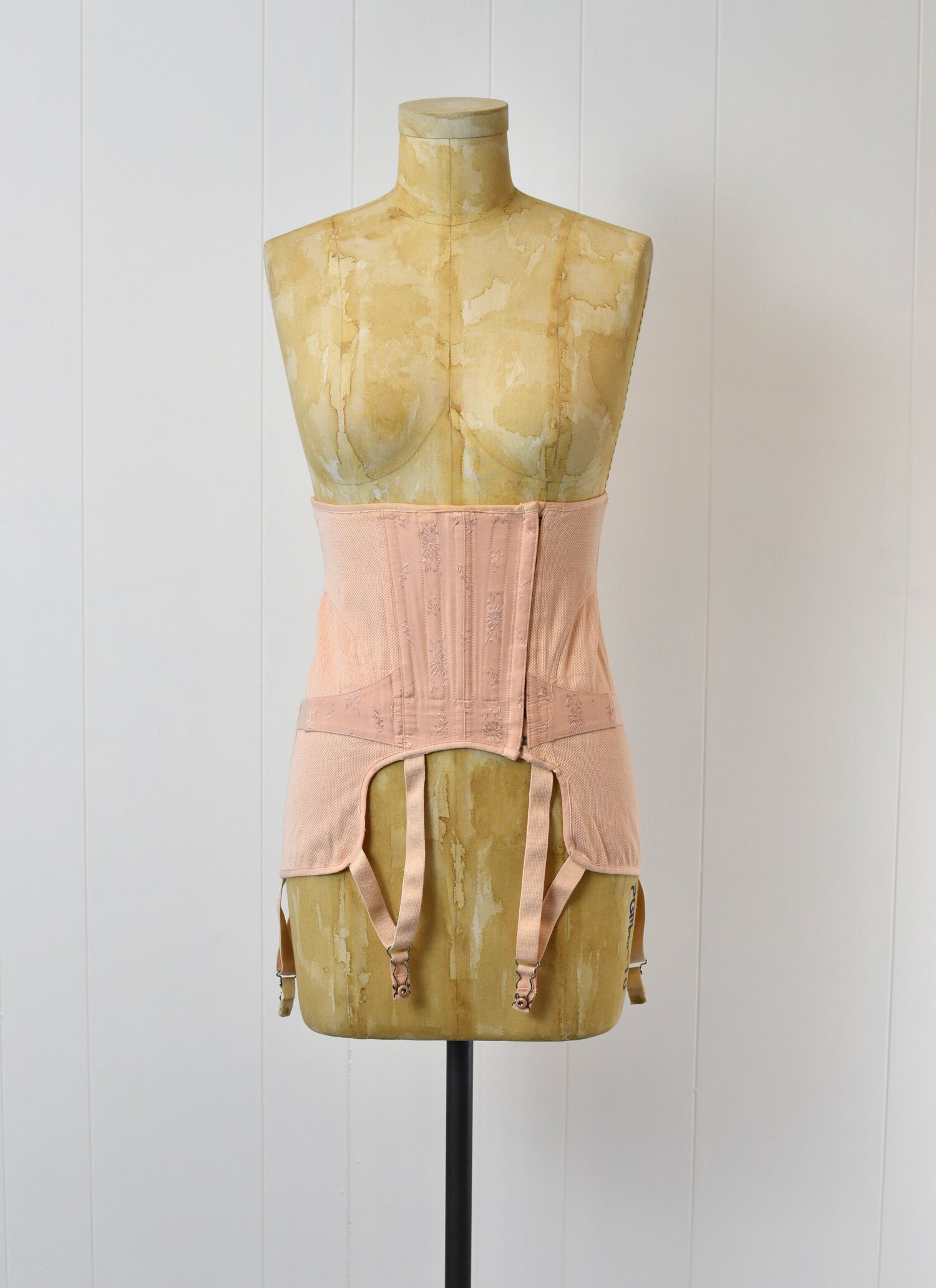 1940s 50s girdle corset, full body lace up boned pink grommet high