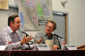 Steve Lohr, CEO of J. Lohr Wines, left, and Stewart McLennan discuss the 11 new AVAs in Paso Robles