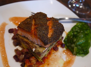 Roasted Tasmanian trout with pancetta and basil paired perfectly with Kessler-Haak's 2011 estate pinot noir