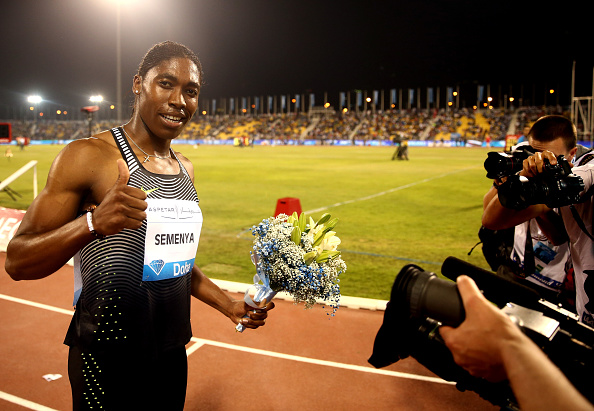  Caster Semenya of South Africa celebrates her May 6 victory in the women's 800 at the Doha Diamond League event // Getty Images 