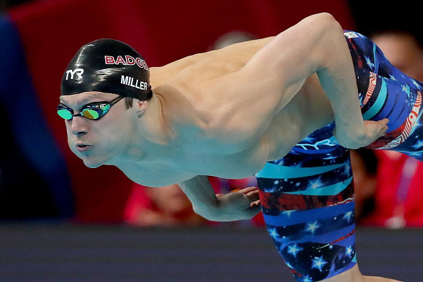 Cody Miller into the pool for the 100 breaststroke // Getty Images 