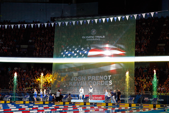 Josh Prenot, left, and Kevin Cordes at the 200 breaststroke victory ceremony // Getty Images 