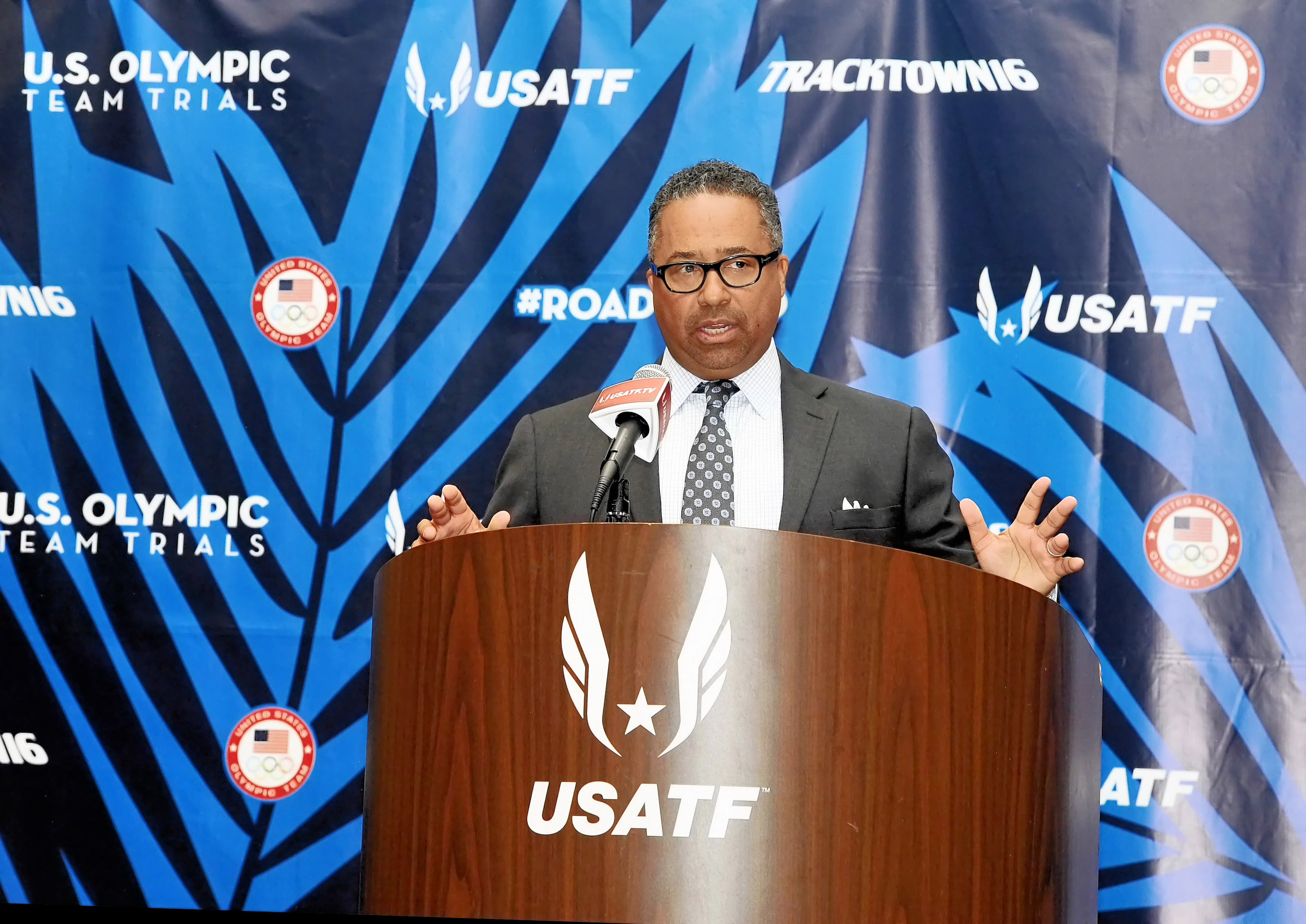 Max Siegel, USATF chief executive, at Tuesday's news conference // Errol Anderson