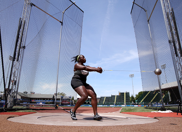 Women's hammer champ Amber Campbell at the Trials // Getty Images 