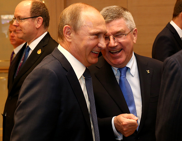 Russian president Vladimir Putin and IOC president Thomas Bach at the opening last June of the European Games in Azerbaijan // Getty Images 