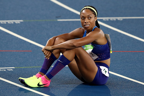 Allyson Felix after the women's 400 // Getty Images 