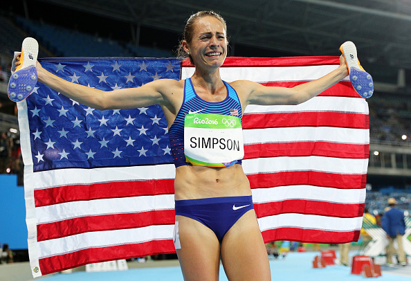 Jenny Simpson after taking third in the women's 1500, the first American ever to medal in the event // Getty Images 
