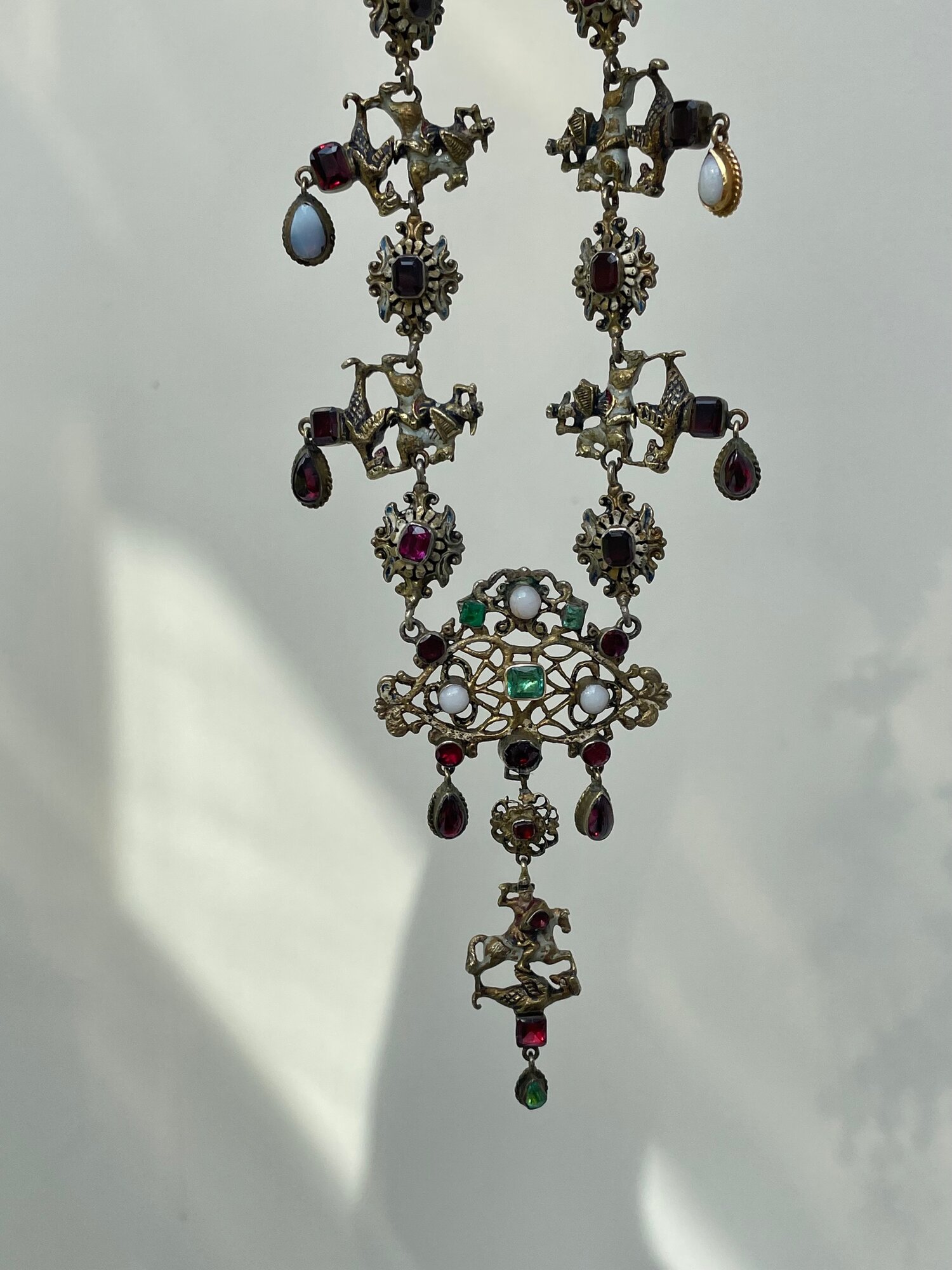 Antique Boxed Austro and Necklace Gembank1973 garnet emerald with Hungarian Set Enamel — Metal Opal Gilt