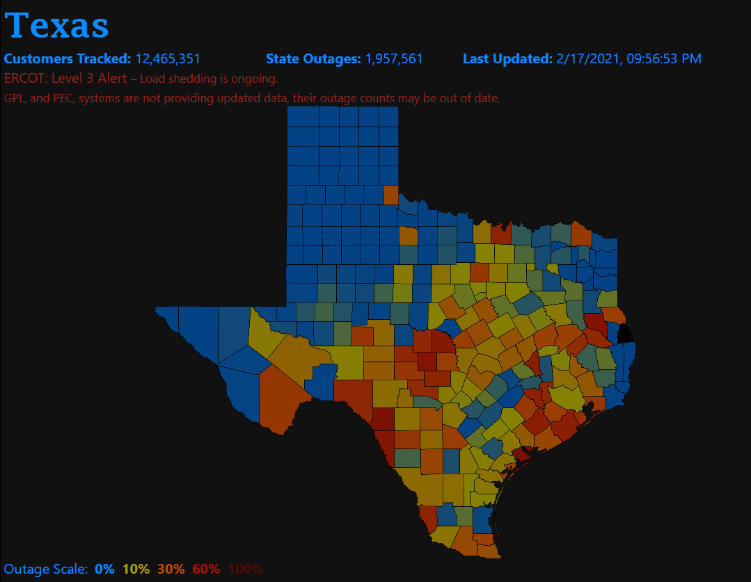 17 February 2021 State of Texas Power Outage Map, United States