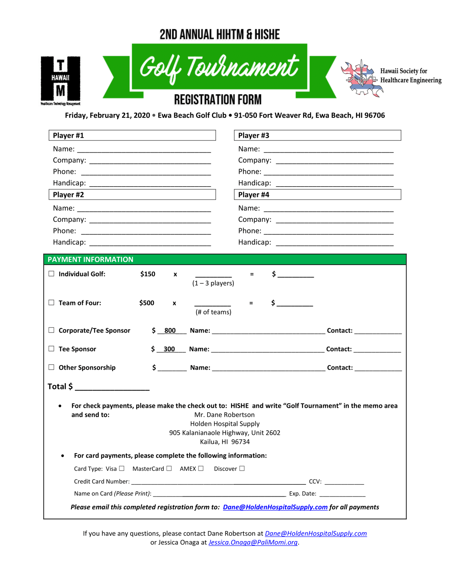 Golf Tournament Registration Form — HiHTM