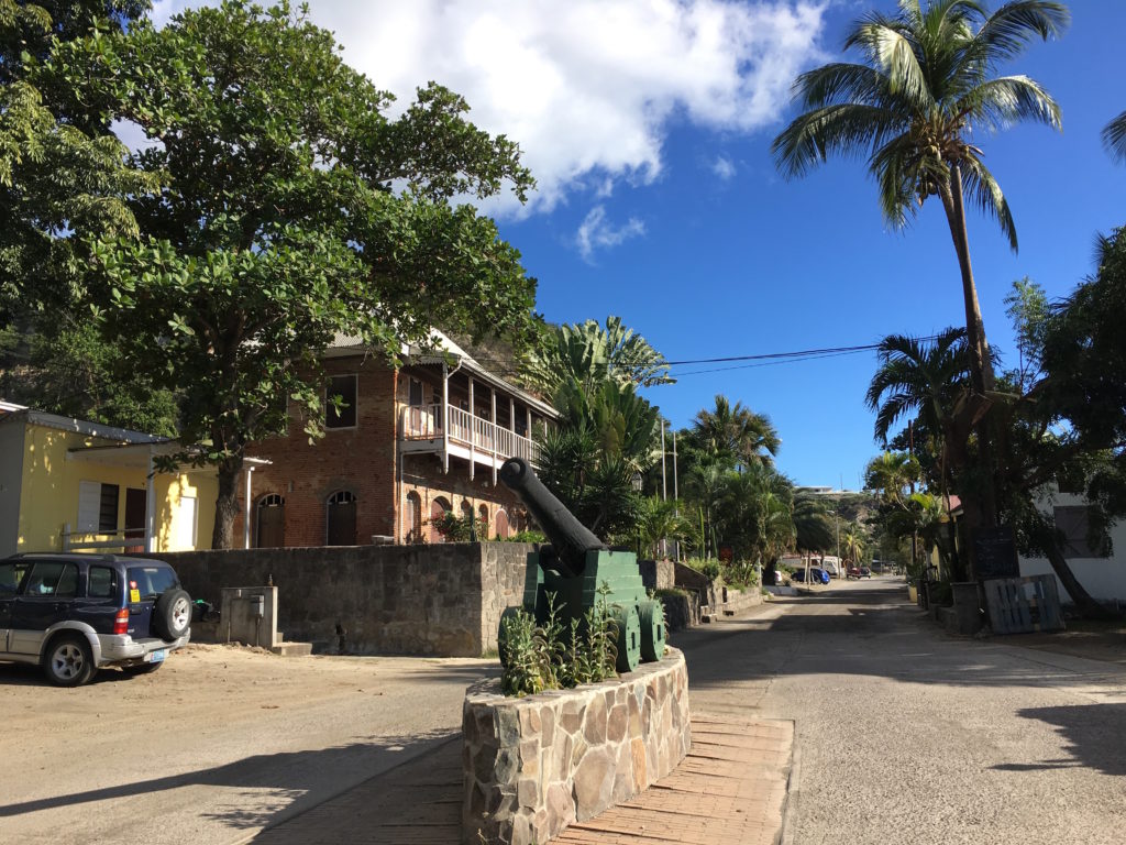 Lower Town Sint Eustatius. Building on left is the Old Gin House, so-called for the cotton gin that used to be in the building. Today, the Old Gin House is a hotel.