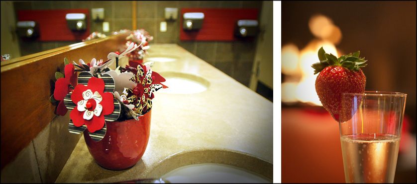 Homemade paper flowers on display in the bathroom at The Lodge at Bear Creek Mountain Resort