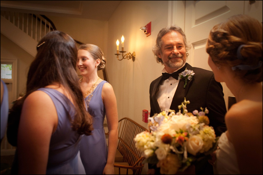 Father of the bride has a moment with his daughter before the ceremony at Presbyterian Church of Chestnut Hill
