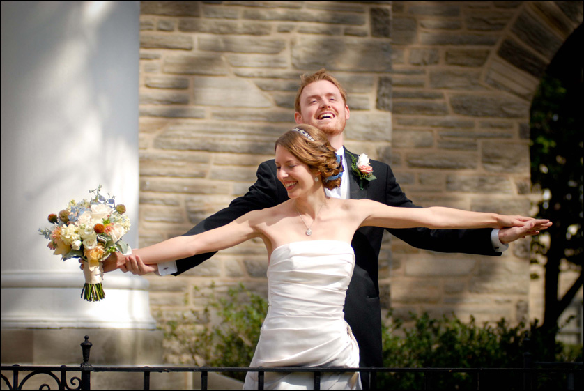 portrait of bride and groom in Chestnut Hill