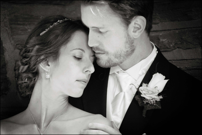 beautiful bride and groom black and white portrait