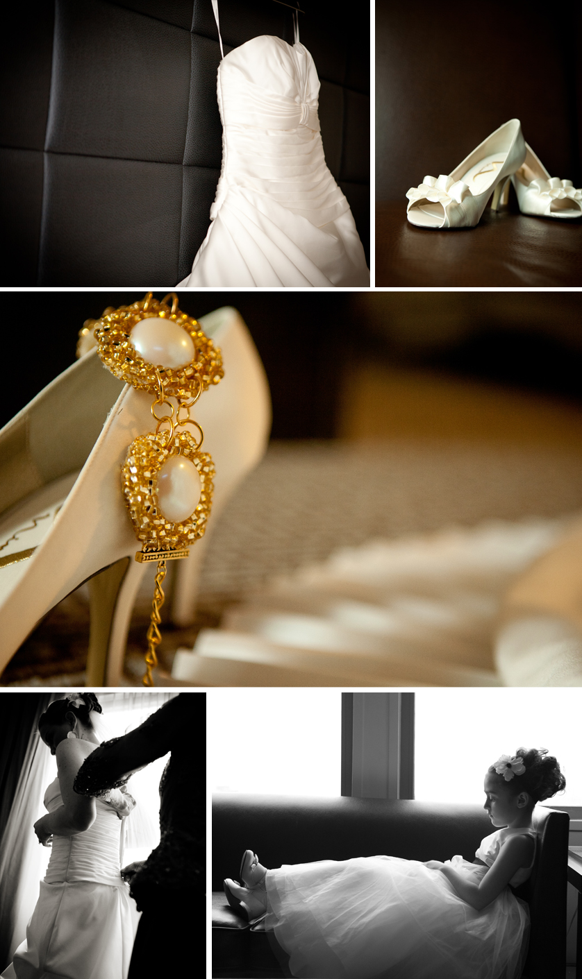 wedding dress, wedding shoes and wedding jewelry detail photos