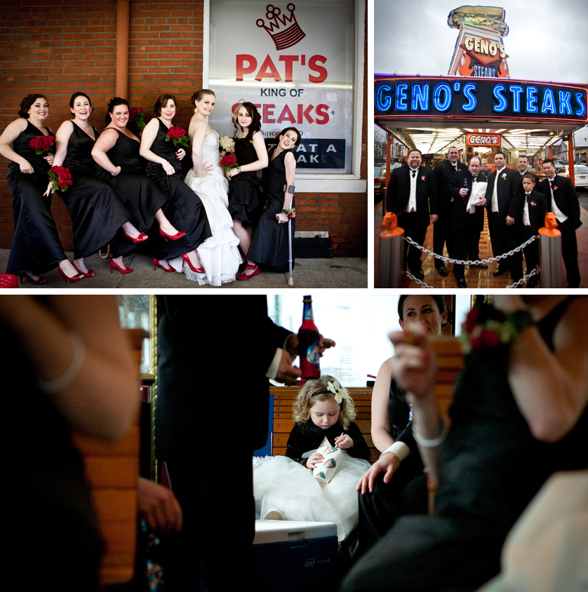 Bridesmaids at Pat's Steaks and Groomsmen at Geno's Steaks in South Philly