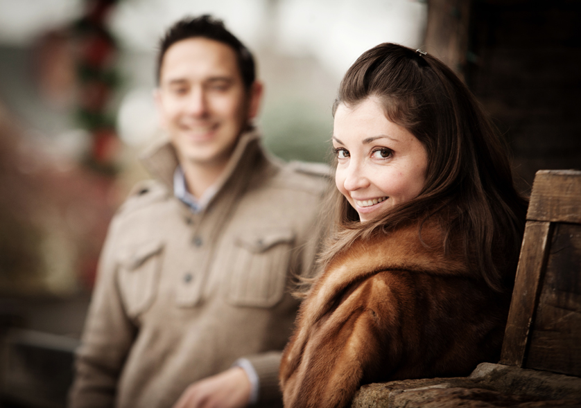 Winter engagement portrait at Peddlers Village in New Hope, PA