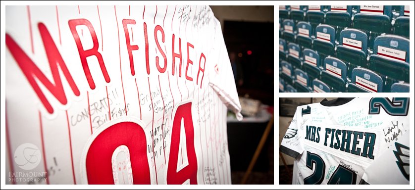 Phillies jersey and Eagles jersey as wedding guest book