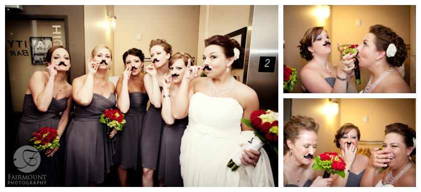 Bride & Bridesmaids with moustaches
