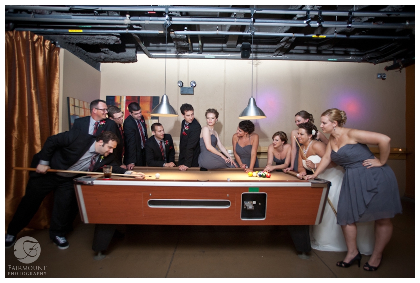 Bridal party at the pool table in the Silk Lounge at Allentown Brew Works