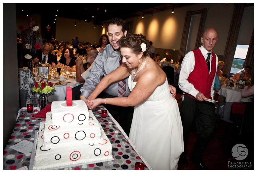 wedding cake with red & black circles