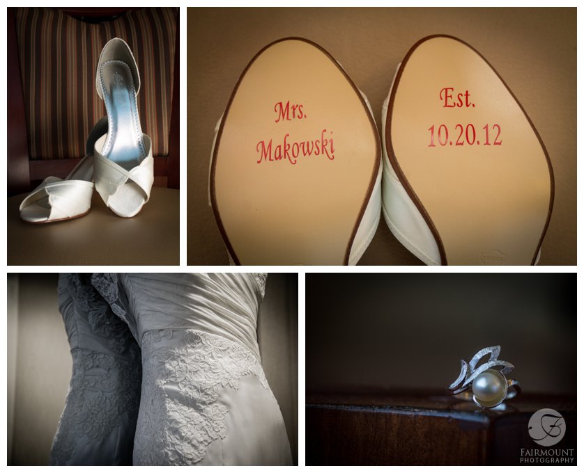 Bride's shoes with name and wedding date