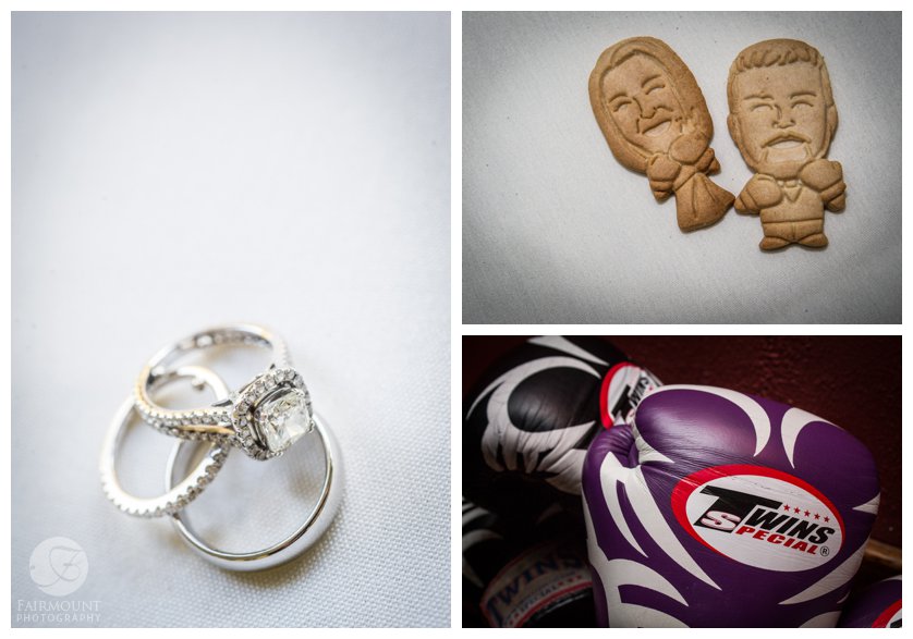 wedding bands, bride and groom as cookies with boxing gloves