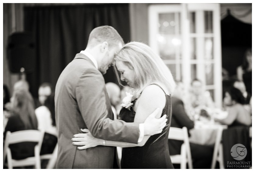 groom dances with his mother during an October wedding at Valley Green Inn