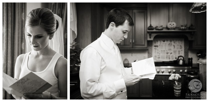 bride reads card from groom, groom reads card from bride