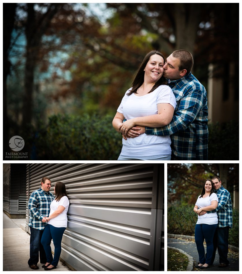 Winter engagement photos with teal, white and gray theme
