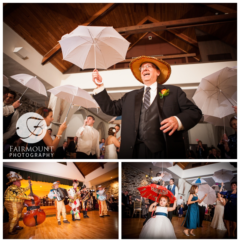 Mummers strut at wedding in the Old Mill