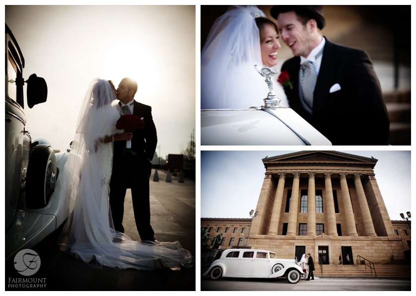 wedding portraits in front of Art Museum in Philadephia, PA