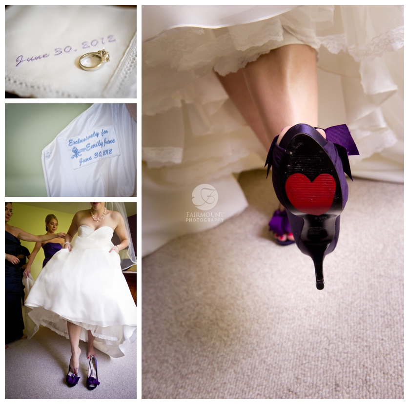 Bride with heart on bottom of her shoe