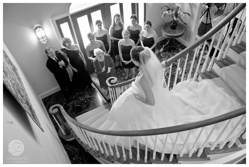 Bride coming downstairs for first time