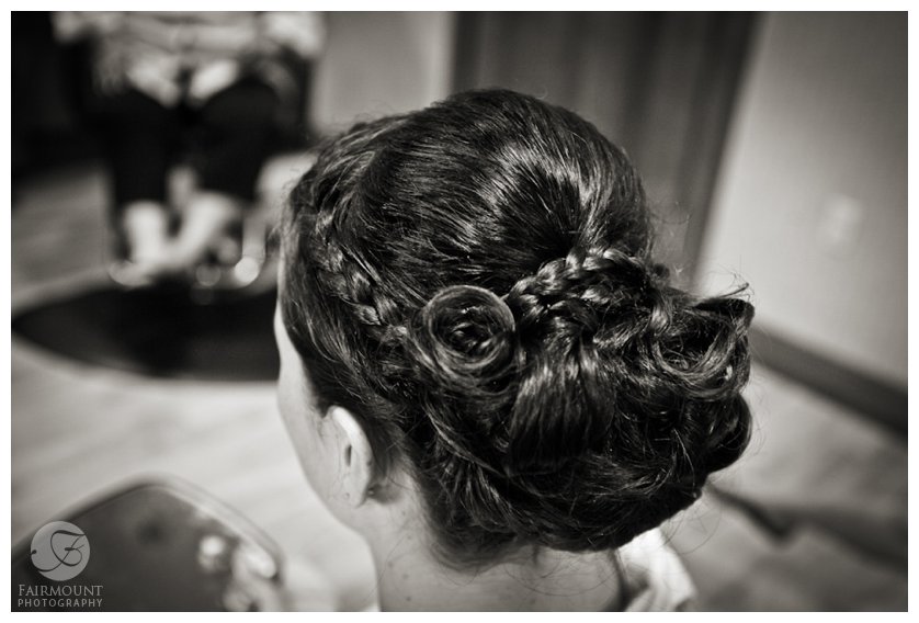 bride's hair in bun with braids