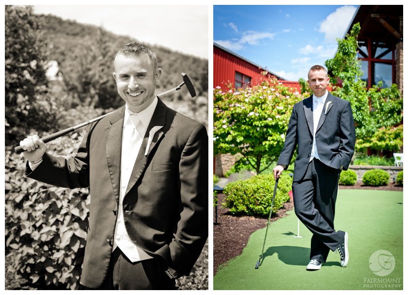 groom's portrait on the putting green at Bear Creek