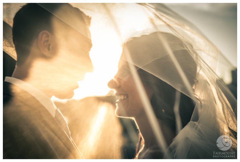bride & groom portrait with sunglare