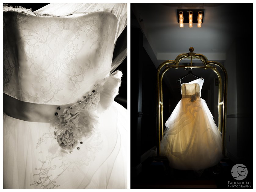 dramatic photo of A-line wedding dress