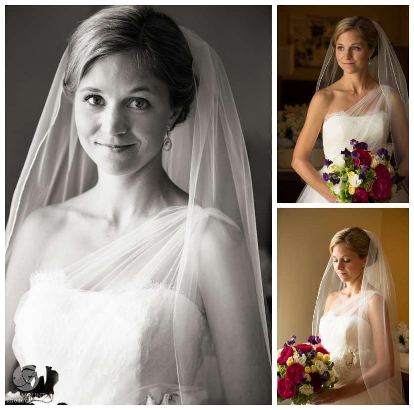 Portraits of the bride with a multi-color bouquet