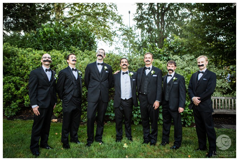 Groomsmen with fake mustaches