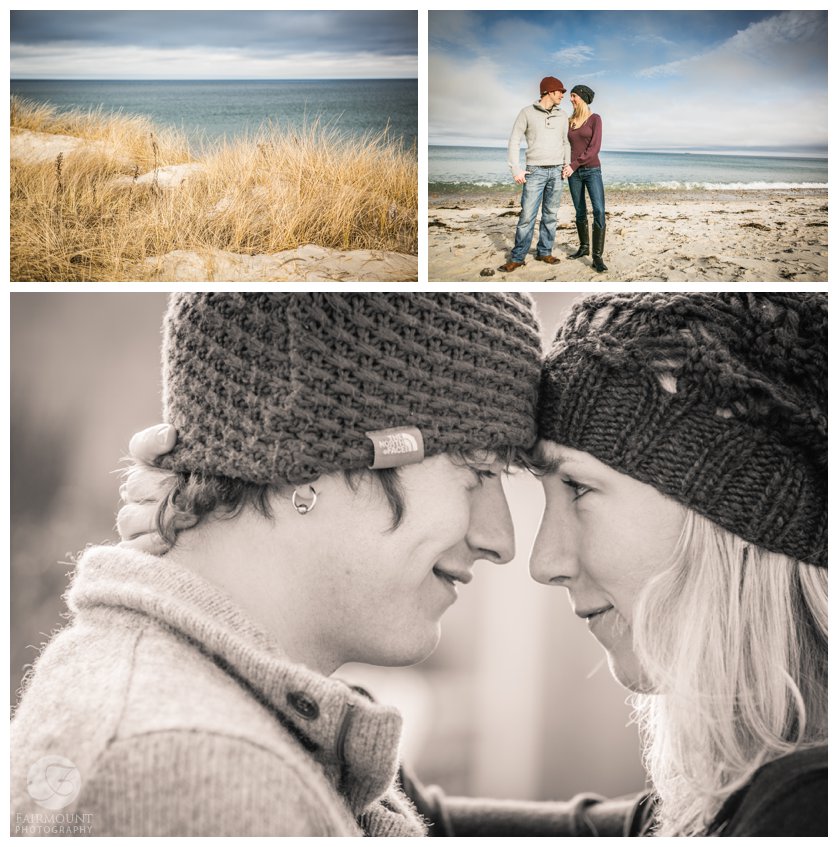 winter engagement portraits in Plymouth, MA