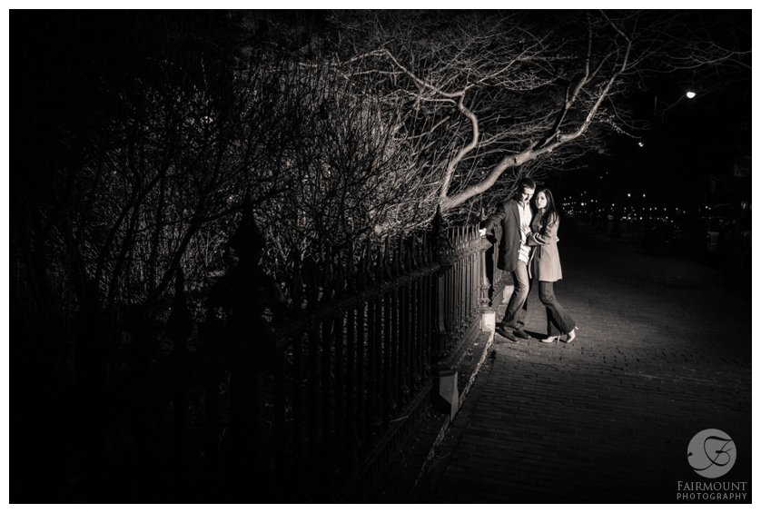 Engagement photos at the Boston Public Garden in January