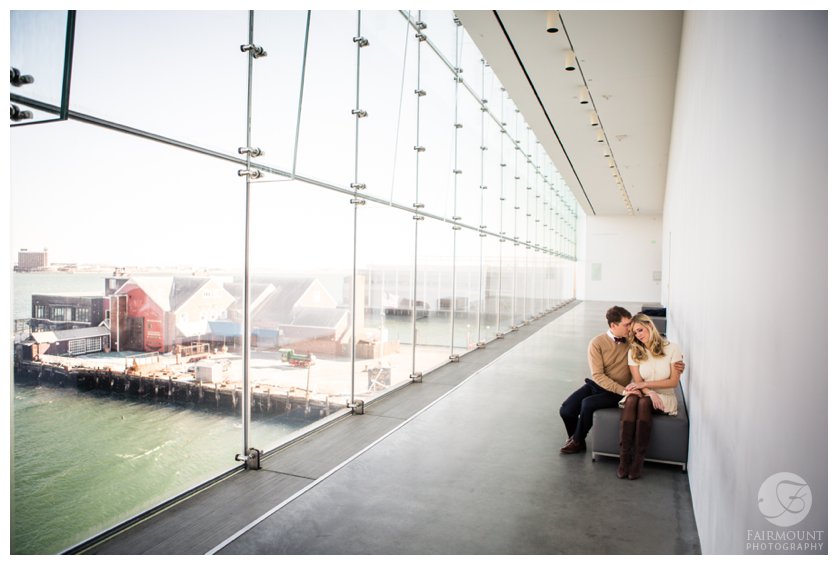 Engagement photos overlooking the Boston Harbor at the ICA