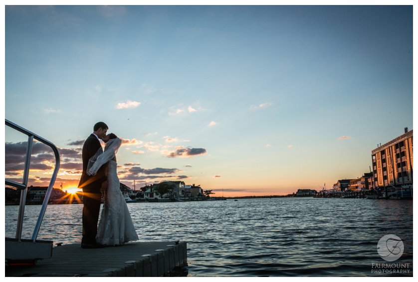 bridal portrait at sunset by the bay in Stone Harbor, NJ