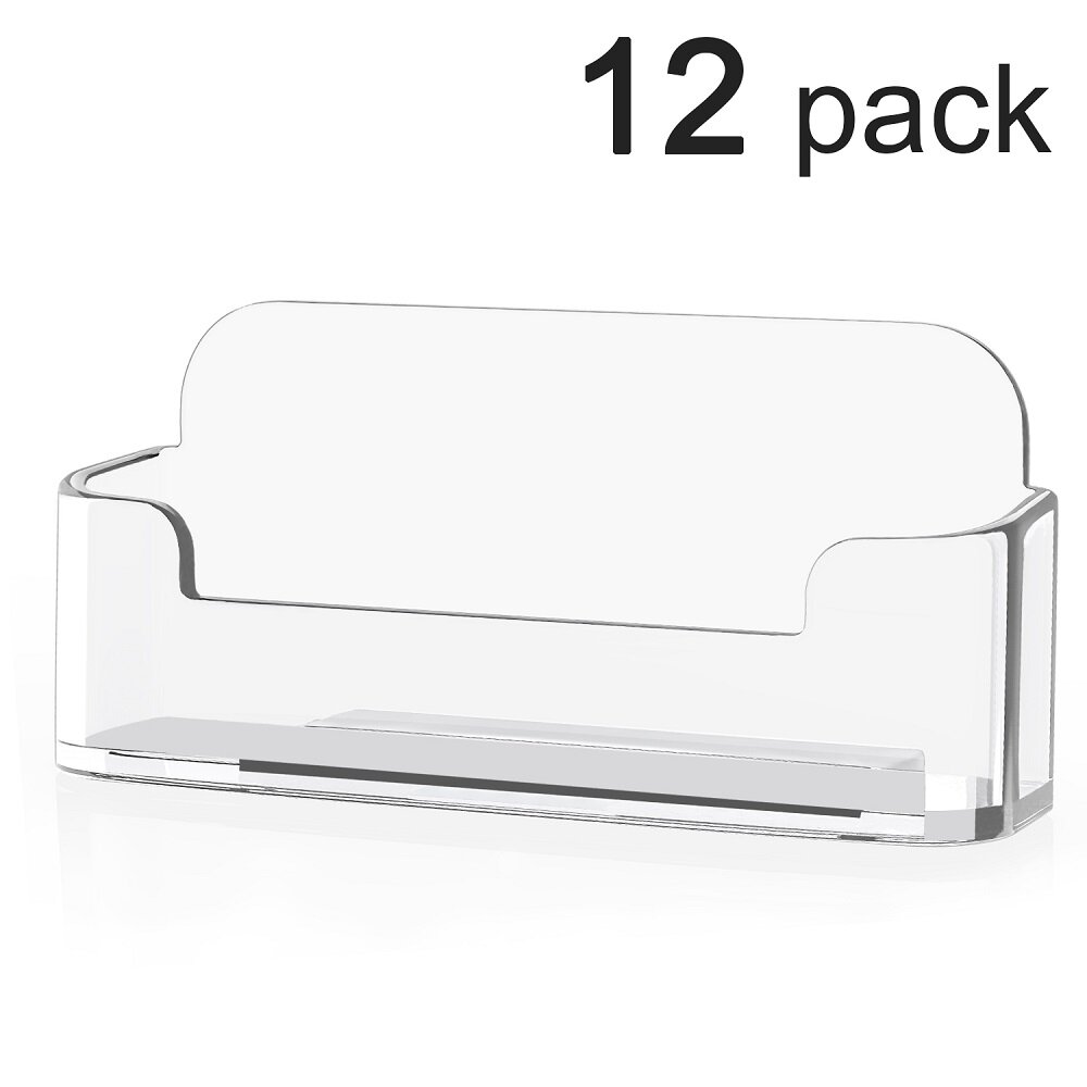 3 4/5L x 1 4/5W x 1 2/5H 12 Pack Single Compartment MaxGear Acrylic Business Card Holder Stand for Desk Clear Business Card Stand Office Business Card Display 